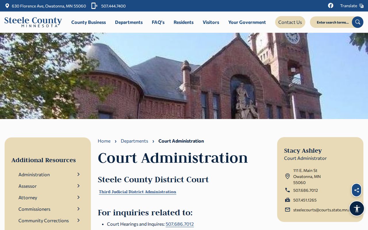 Steele County court administration page with traffic payment information