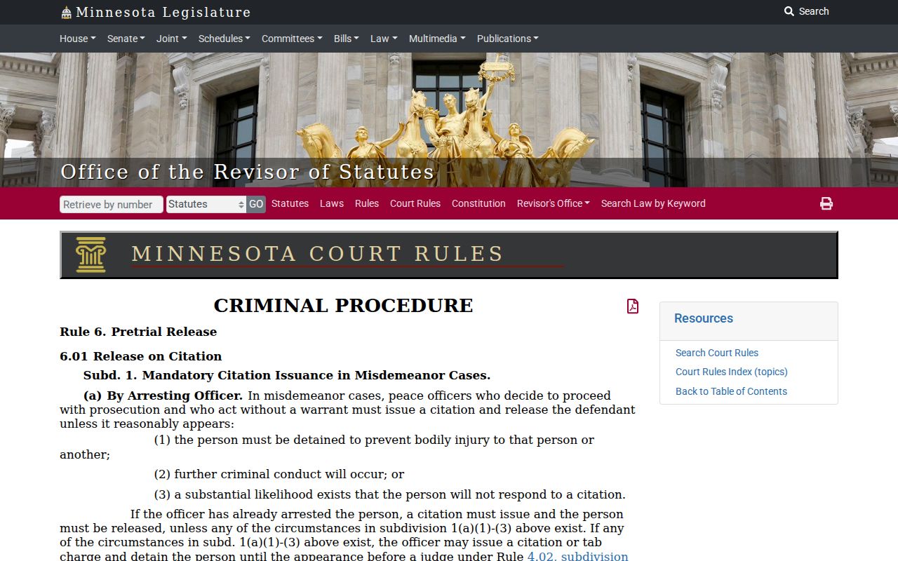 Minnesota citation rule page explaining when a Steele County traffic warrant can follow a missed court date