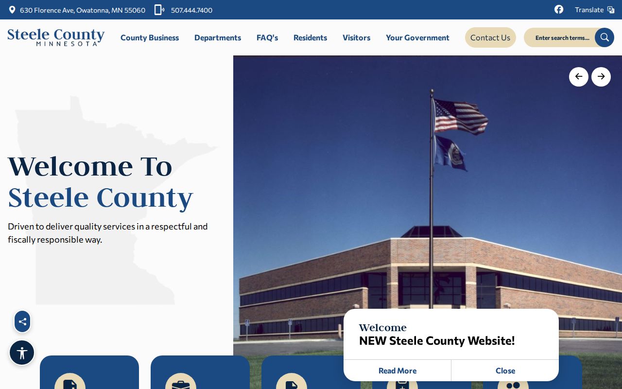 Steele County warrant records navigation on the county home page